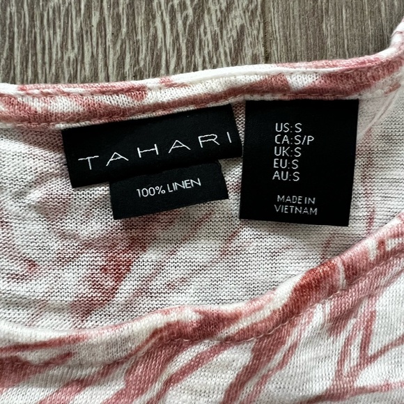 Tahari Cap Sleeve Floral Top - Tropical Print Linen - Womens Size S - Picture 3 of 6